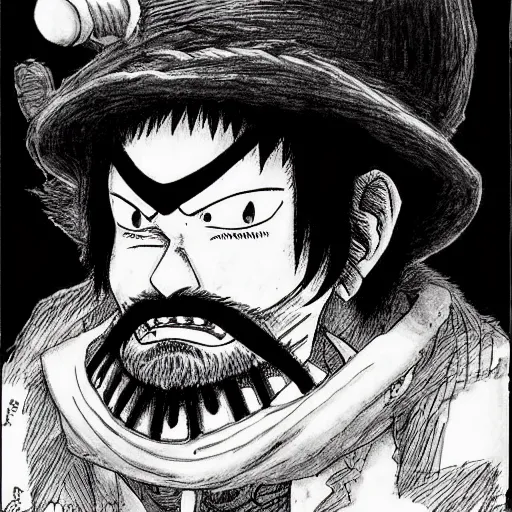 Image similar to [ luffy mustache ] ( by kim jung gi ) ( by kentaro miura )