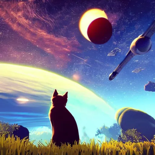 Prompt: a cat in the game no man's sky