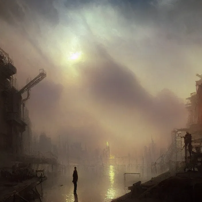 Prompt: a beautiful painting of an underground vaporwave city wasteland by ivan aivazovsky and greg rutkowski and james gurney and frank lloyd and sung choi, in style of impressionism. hyper detailed, sharp focus, soft light. unreal engine 5 lumen. ray tracing. trending on artstation. digital art
