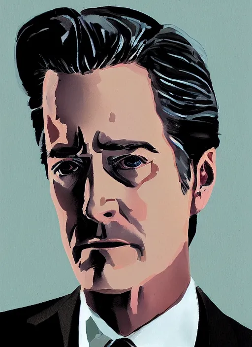 Prompt: portrait of kyle maclachlan as dale cooper by gary kelley