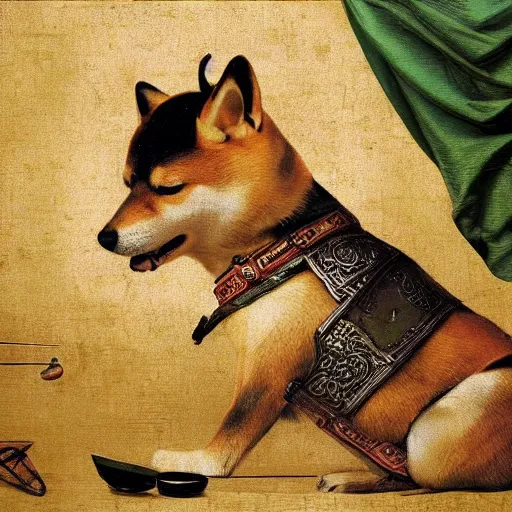 Image similar to a shiba inu knight renaissance painting