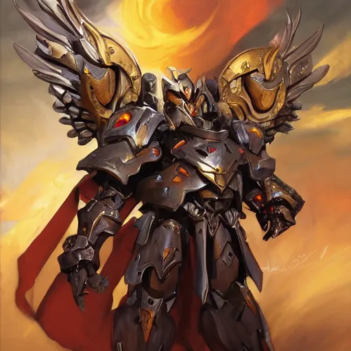 Image similar to greg manchess portrait painting of armored sanguinius with huge wings as overwatch character, medium shot, asymmetrical, profile picture, organic painting, sunny day, matte painting, bold shapes, hard edges, street art, trending on artstation, by huang guangjian and gil elvgren and sachin teng