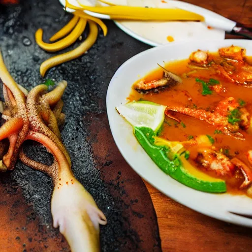 Prompt: pichacu cooks a squid, photo, detailed, 4k