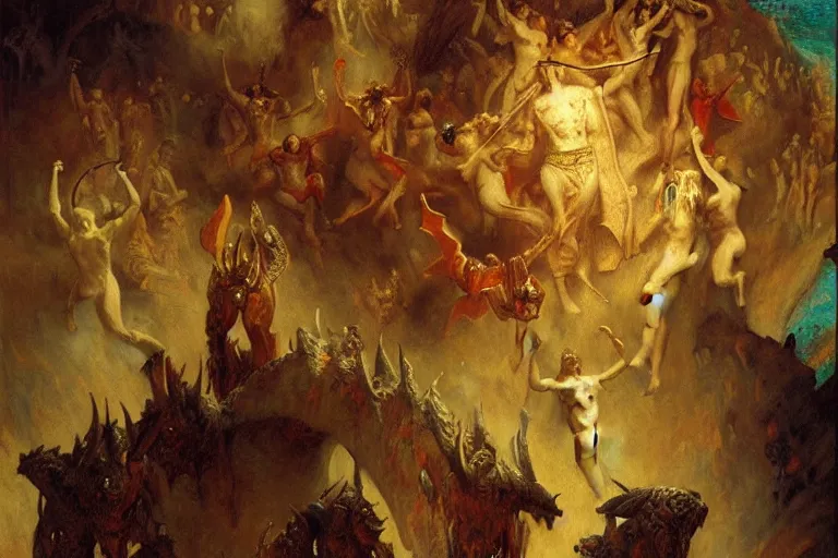 Image similar to the seventh circle of hell from dante's divine comedy. highly detailed painting by gaston bussiere, craig mullins, j. c. leyendecker 8 k