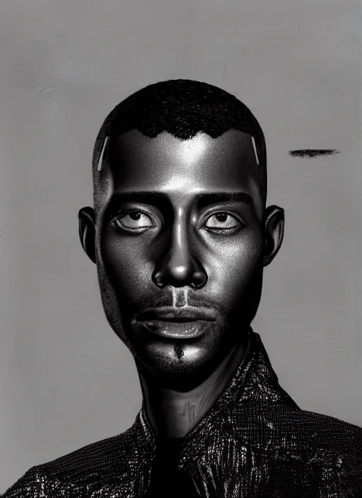 Image similar to an anthropomorphic beautiful black male portrait taking photos black letter jacket, short hair, fine art, award winning, intricate, elegant, sharp focus, octane render, hyperrealistic, cinematic lighting, highly detailed, digital painting, 8 k concept art, art by jamie hewlett and z. w. gu, masterpiece, trending on artstation, 8 k