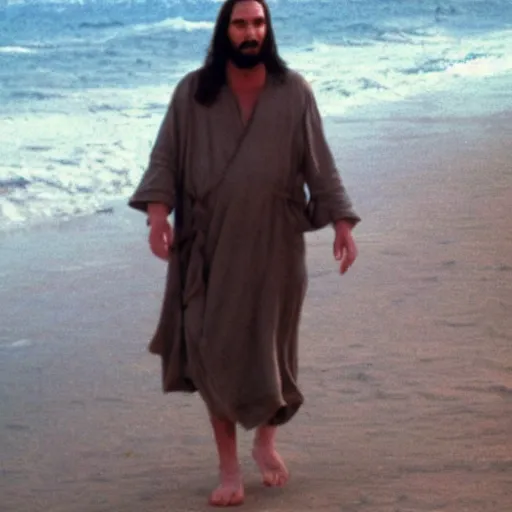 Prompt: Jezus walking on a beach