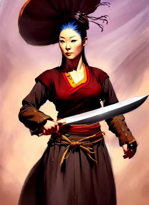 Prompt: magic : the gathering fantasy character concept art by frank frazetta and marco bucci, high resolution. a clear portrait of a stunning female south korean chef, wearing a hanbok apron, holding a kitchen knife, radiating powerful kimchi energy, fantasy coloring, intricate, digital painting, artstation, smooth, sharp focus