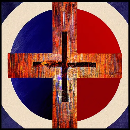 Image similar to christian cross art.. digital layered. visible paint strokes.