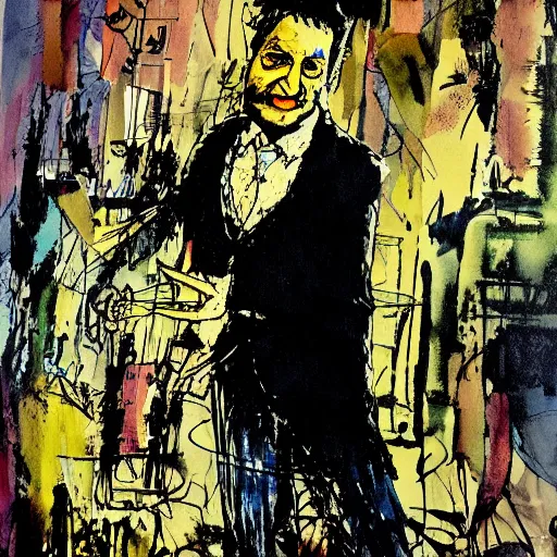 Image similar to portrait of zelensky by ralph steadman