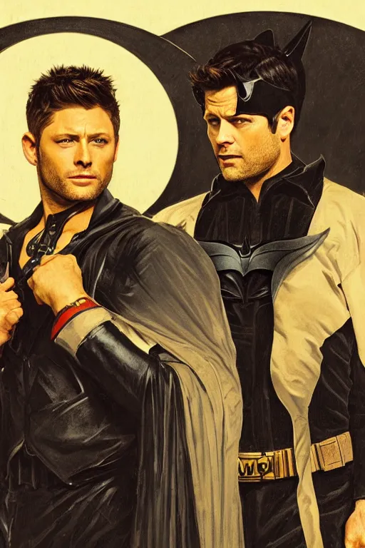 Prompt: a detailed matte portrait of jensen ackles and misha collins dressed as batman and robin, masterpiece, 8 k, art by alphonse mucha and greg rutkowski