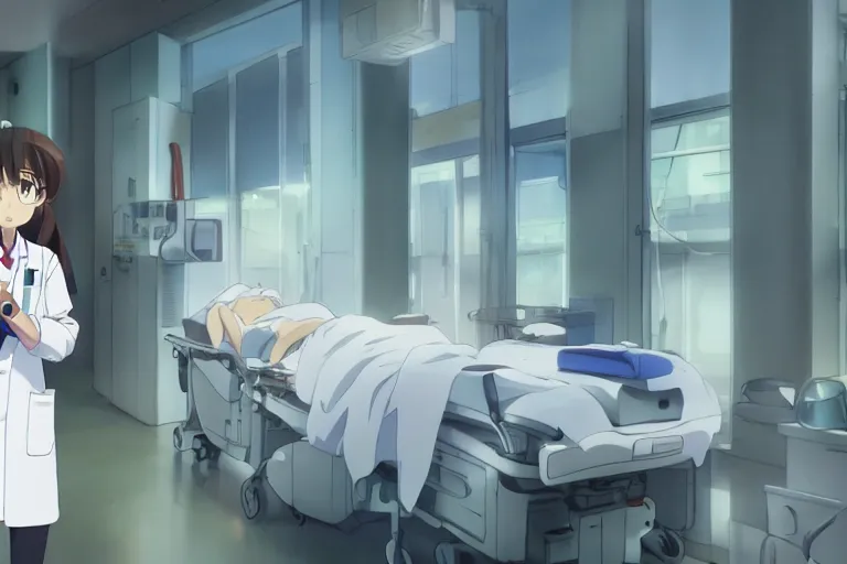 Prompt: a cute young female doctor wearing white coat are doing an operation in a hospital, slice of life anime, cinematic, lighting, anime scenery by Makoto shinkai