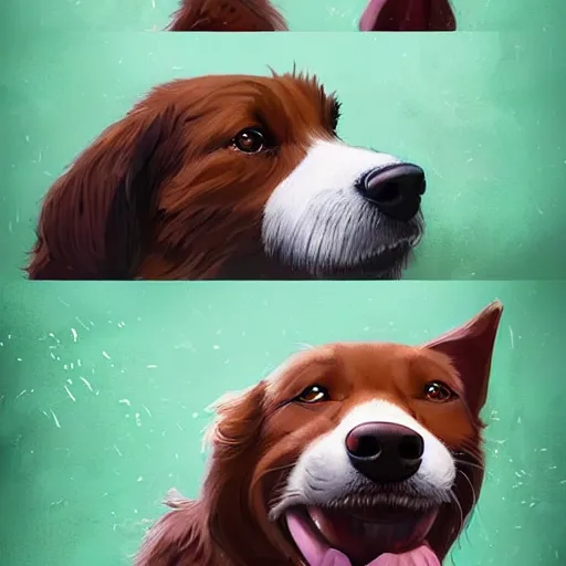 Prompt: A playful and fun-loving dog who loves nothing more than a good game of fetch or a belly rub. Despite their cheerful nature, they can't help but feel a little sad sometimes when they think about how their previous family abandoned them+happy+warm+artstation+smooth+detailed+rossdraws and greg rutkowski