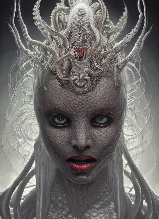 Image similar to a hyper detailed face portrait of the queen of blades, diablo 4 lilith, sideshow figurines, cthulu, by yusuke murata, by hiroya oku, by dorian cleavenger, by tom bagshaw, by zdzisław beksinski, trending on artstation