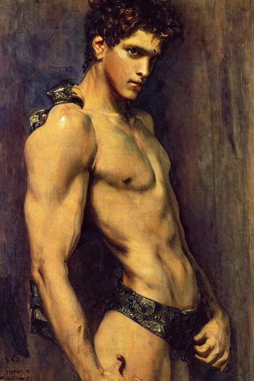 Image similar to attractive male, painting by gustave moreau, j. c. leyendecker