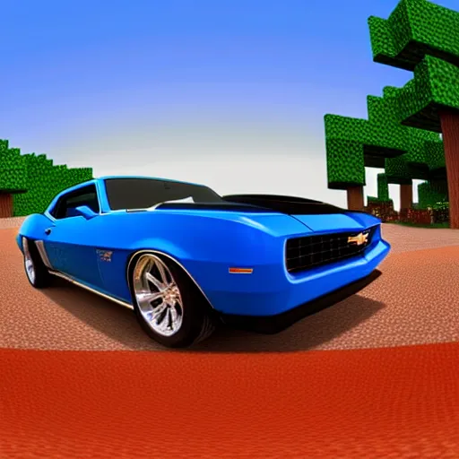 Prompt: Chevy Camaro in Minecraft high detail aesthetic fish eye lens