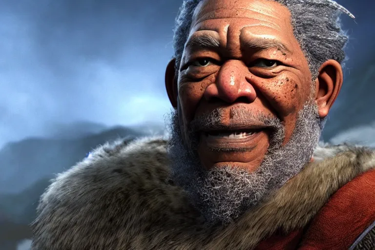 Image similar to morgan freeman starring as gimli in lord of the rings, still from a pixar movie, high quality 3 d render, movie, pixar, renderman, 4 k, artstation