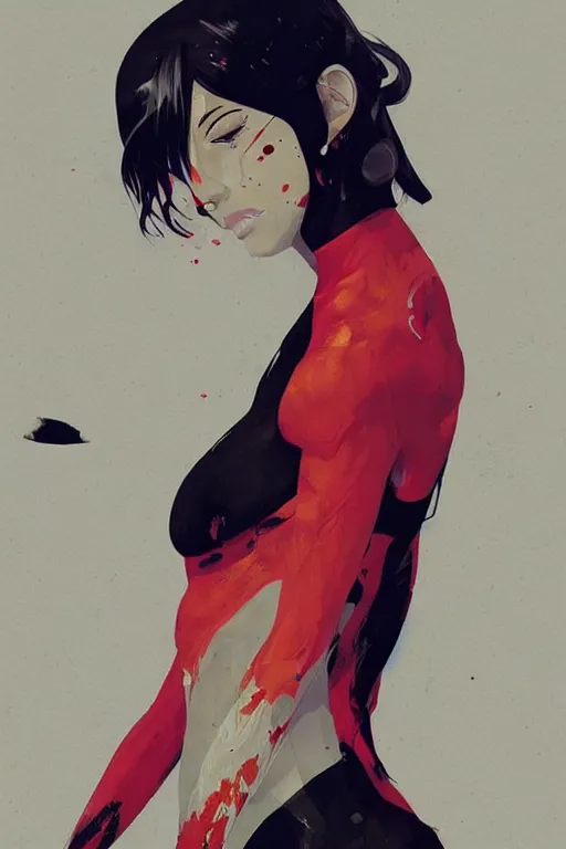 Prompt: a ultradetailed beautiful painting of a stylish female humanoid, by conrad roset, red and black, greg rutkowski and makoto shinkai trending on artstation