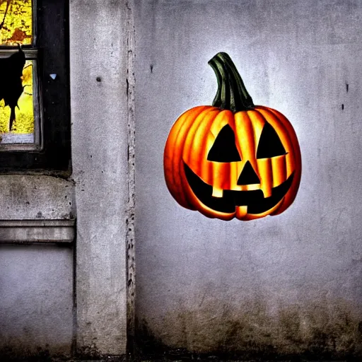 Image similar to the word halloween written on a wall, photography,