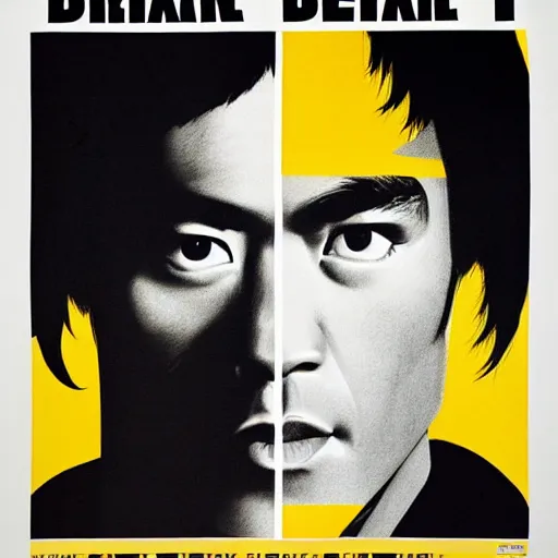 Prompt: kodak portra 4 0 0 portrait of bruce lee, think different poster, highly detailed, symmetry, black and white