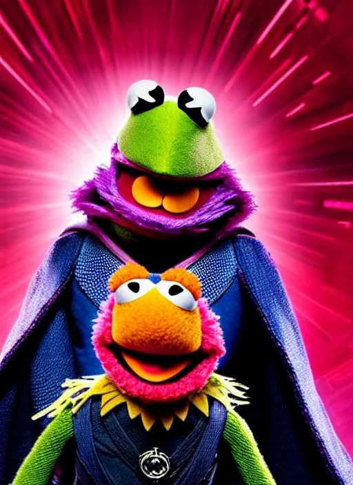 Image similar to studio portrait still of muppet!!!!! doctor strange in avengers endgame!!!!!! as a muppet muppet as a muppet, 8 k, studio lighting, key light,