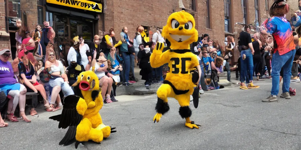 Image similar to herky the hawk at the stonewall uprising