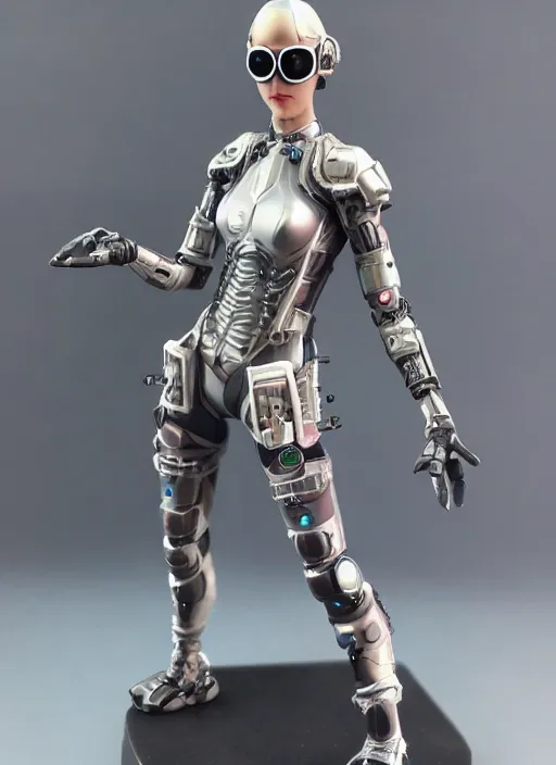 Image similar to 80mm resin detailed miniature of a beautiful lady, detailed high-tech armor, futuristic, cyber goggles, pods, Product Introduction Photos, 4K, Full body