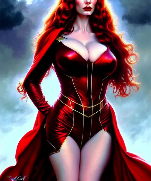 Prompt: christina hendricks as scarlet witch, beautiful face, highly detailed face!!!, blue eyes, big breasts!!, opened dress, true anatomy!, extremely detailed!, digital painting, unreal engine 5, art by tom bagshaw