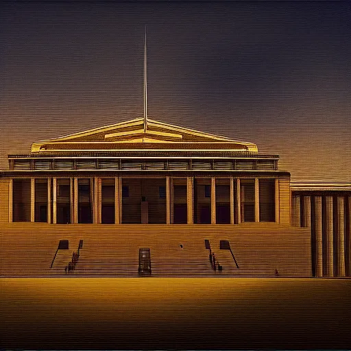 Image similar to australian parliament house in the style of john martin, epic, volumetric, dark lighting, painting, canberra