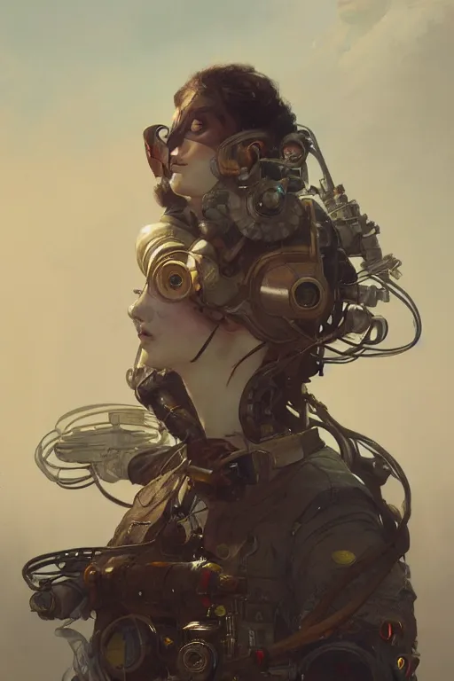 Image similar to A full portrait of a beautiful post apocalyptic pod racer, intricate, elegant, highly detailed, digital painting, artstation, concept art, smooth, sharp focus, illustration, art by Krenz Cushart and Artem Demura and alphonse mucha