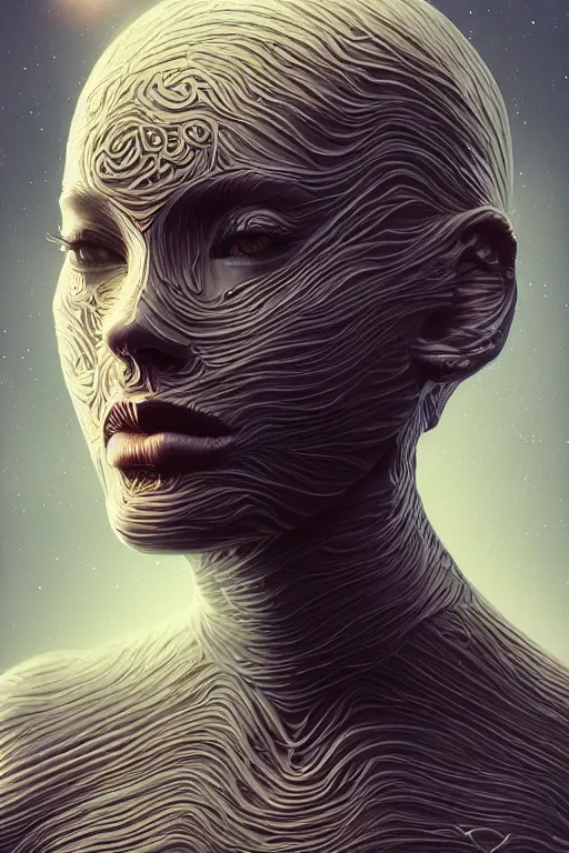 Image similar to the beauty of emptiness, photo, portrait, 3d, high details, intricate details, by vincent di fate, artgerm julie bell beeple, 90s, Smooth gradients, octane render, 8k, High contrast, duo tone, depth of field, very coherent symmetrical artwork