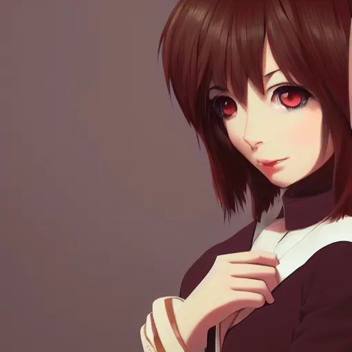 Image similar to character illustration of a brown haired anime girl in the style of ryohei fuke, ilya kuvshinov, concept art, trending, luminecent eyes fine details, realistic shaded lighting, detailed eyes, pretty face