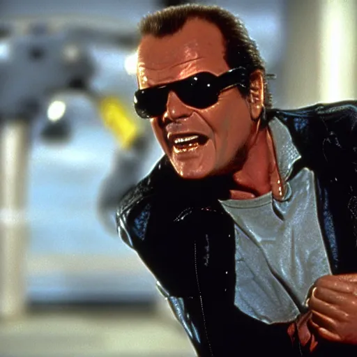 Image similar to Jack Nicholson plays Terminator 2, scene from the film