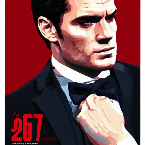 Image similar to henry cavill as james bond, portrait, highly detailed, digital painting, artstation, concept art, sharp focus, illustration, art , style of saturday evening post cover