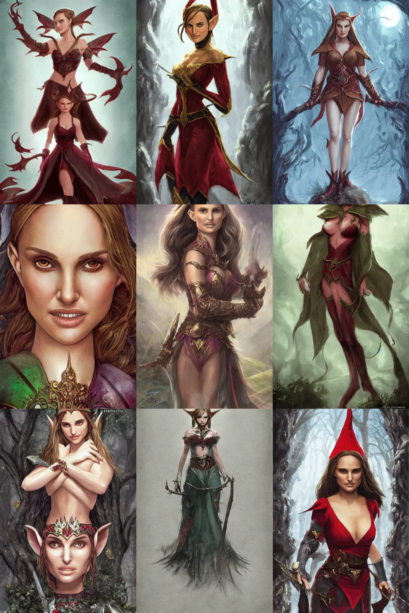 Prompt: concept art of Natalie Portman as a beautiful elf, book cover, dark fantasy