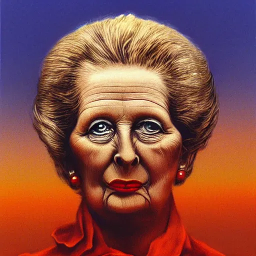 Image similar to illustration of Margaret Thatcher by Zdzizław Beksiński, 8k high definition high quality