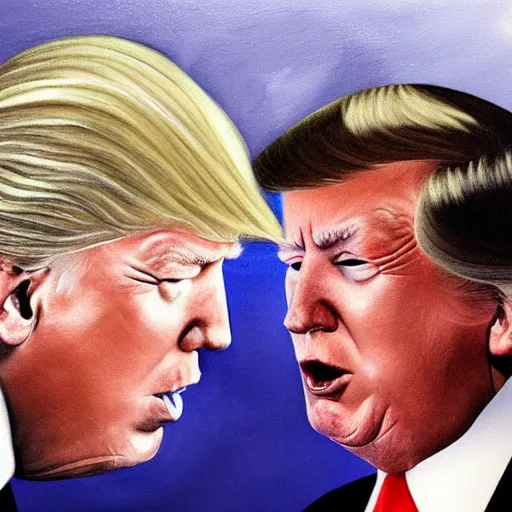 Image similar to Painting of Joe Biden and Donald Trump in a boxing match, realistic