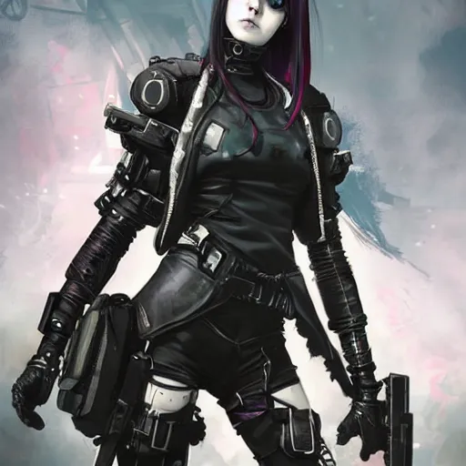 Image similar to cybergoth teen girl, artwork by greg rutkowski and hiroriko araki