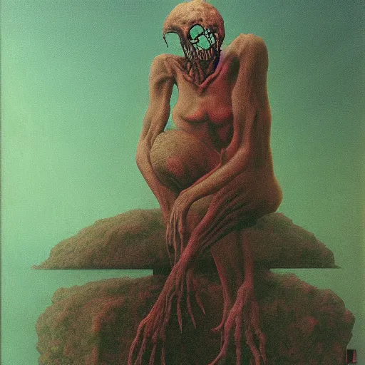 Image similar to a necromorph designed by Zdzisław Beksiński