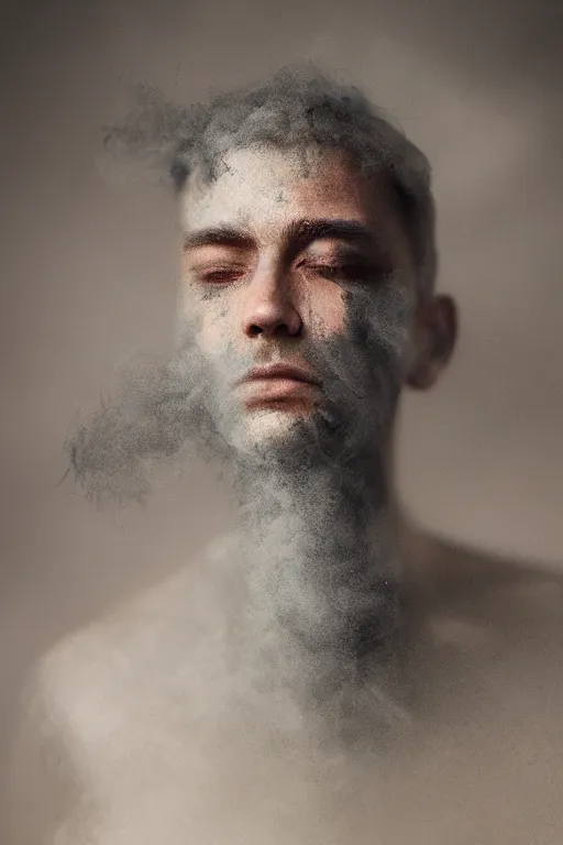 Image similar to a portrait of a person made of smoke. impressionism. matte painting. octane render