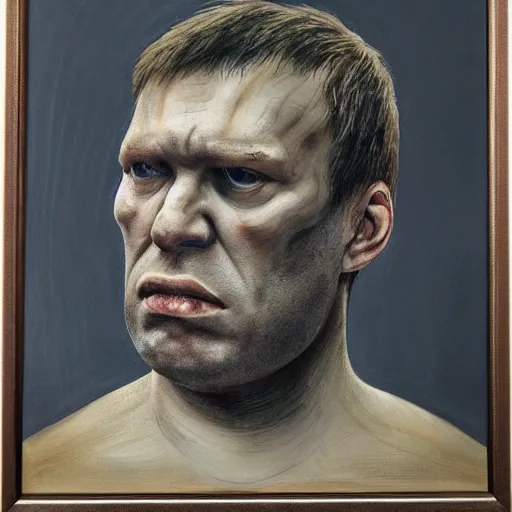 Image similar to Portrait by H.R.Giger of Alexei Navalny degraded abomination, photo-realistic, 2K, highly detailed