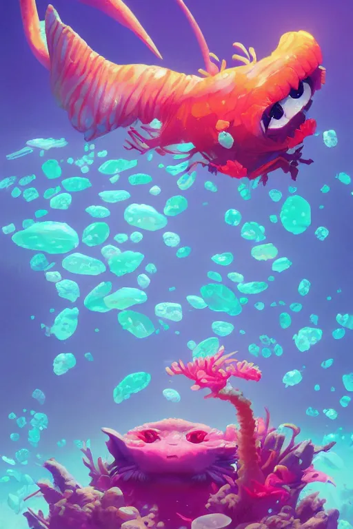 Image similar to creature animal sushi cristal very big eye roots cactus elemental flush of force nature micro world fluo fishscale, behance hd by jesper ejsing, by rhads, makoto shinkai and lois van baarle, ilya kuvshinov, rossdraws global illumination