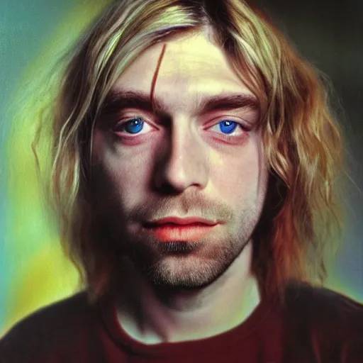 Image similar to colour masterpiece surreal closeup portrait photography of kurt cobain by felix kelly and annie leibovitz and michael cheval, deviantart, 8 k