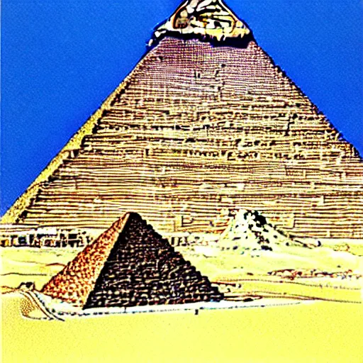Image similar to a beautiful illustration of the Giza pyramids by Moebius, Jean Giraud