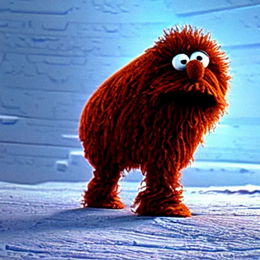 Image similar to Mr. Snuffleupagus walking along the planet Hoth