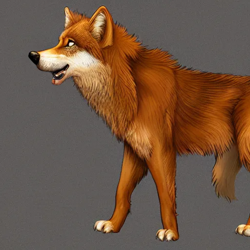 Image similar to professional stylized digital art of a full - body profile of a light brown tibetan wolf, tan accents, fluffy, falling leaves, hd, 8 k, highly detailed, high quality, cute