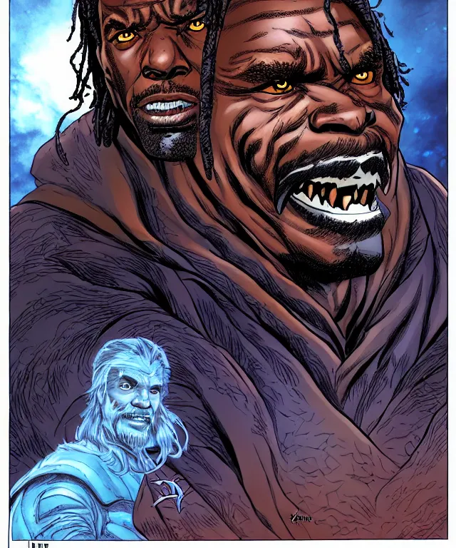Prompt: a ( fantasy comic ) ( cover art ) portrait of ( the thing keith david ) in ( game of thrones ), digital illustration by ken taylor and sana takeda and kentaro miura, fine inking lines, vivid colors, dnd, photorealistic, hd, 4 k, trending on artstation