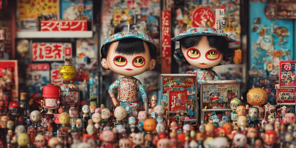 Prompt: closeup portrait of tin toy retro tokyo corner store diorama, depth of field, zeiss lens, detailed, centered, photoshoot, by nicoletta ceccoli, mark ryden, lostfish, breathtaking, 8 k resolution, extremely detailed, beautiful, establishing shot, artistic, hyperrealistic, octane render, - h 8 0 4