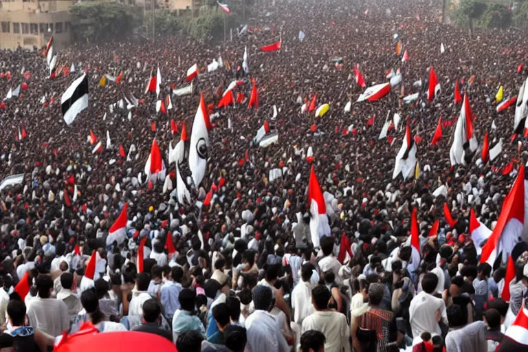 Prompt: protest in tahrir square, cairo, egypt, 2 0 1 1, in the style of anime