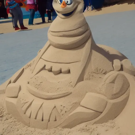 Prompt: a sand sculpture a frozen 2 character