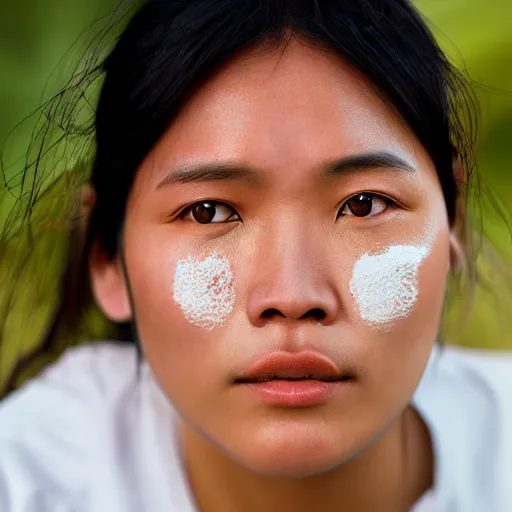 Prompt: oily faced heavy - set filipina woman closeup portrait with a giant white - head pimple on her face